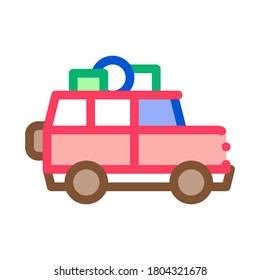 Camping Car mit Gepäckträger-Vektorgrafik. Planen Sie Camping Car mit Gepäcksigne. Illustration des isolierten Stumpfsymboles