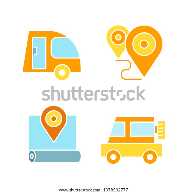 camping car and map pin icons\
set