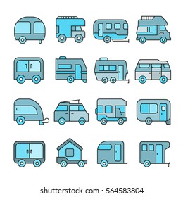 camping car and recreational vehicle icons color style