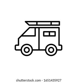 Icono de vector de camión de acampada en fondo blanco.