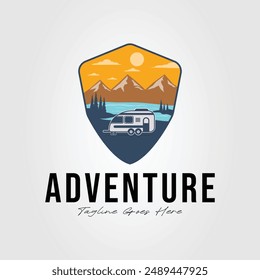 camping with caravan car or camper van logo vector illustration design