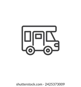 Camping caravan line icon. Travel car linear style sign for mobile concept and web design. RV camper outline vector icon. Symbol, logo illustration. Vector graphics