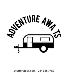 Camping caravan silhouette illustration, perfect for travel and outdoor designs.