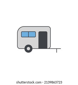 Camping, Caravan Travel Trailer Icon In Color Icon, Isolated On White Background 