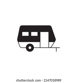 Camping, Caravan Travel Trailer Icon In Black Flat Glyph, Filled Style Isolated On White Background