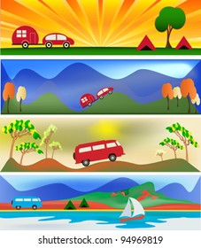 Camping and Caravaning Vector Banner Templates