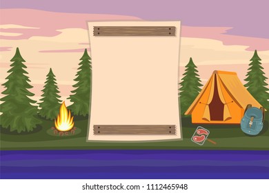 Camping card  vector with copy space for text, camping time