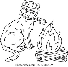 Camping Cat Roasting Marshmallows Isolated 