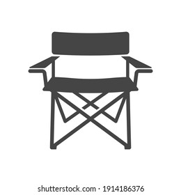 Camping chair, bold black silhouette icon isolated on white background. Folding seat pictogram. Summer portable outdoor furniture for traveling,vector element for infographic, web.