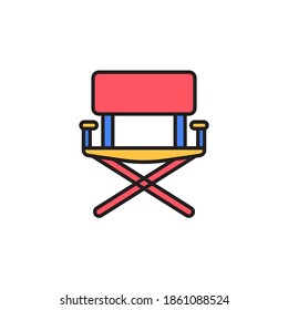 Camping Stuhl Symbol Vektorgrafik gefüllt Umriss. Campingausrüstung farbige Ikone. einzeln auf weißem Hintergrund