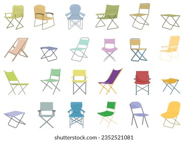 Camping chair icons set cartoon vector. Nature summer. Picnic seat