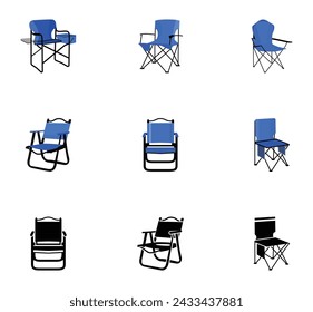 Camping Chair Illustrations Vector Clip Art With Elements, Journey Comfortable Fishing Chair Isolated. Comfort Seat Cartoon Design 