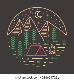 Camping and chill in the good nature at night graphic illustration vector art t-shirt design