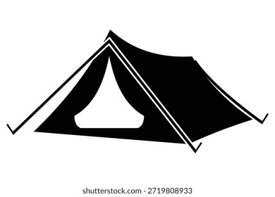 Conjunto de iconos de carpa de camping y circo: Ilustraciones vectoriales en blanco y negro, silueta y arte de línea, refugios, Diseños de lona