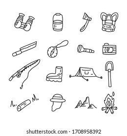 Camping Climbing Picnic and Survival Doodle Hand drawn