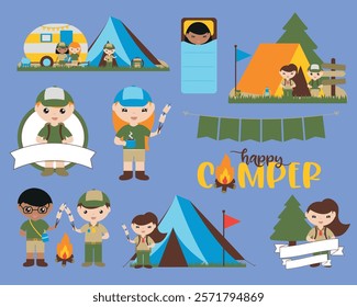 Camping Clipart Set – Adorable Outdoor Adventure Graphics. Explore the great outdoors with this charming camping clipart set! Featuring tents, campfires, scouts, and outdoor elements