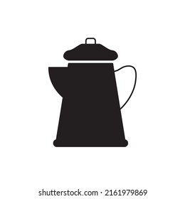 Camping coffee teapot icon in black flat glyph, filled style isolated on white background