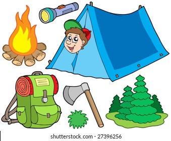 Camping collection on white background - vector illustration.