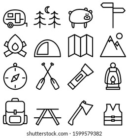 Camping Collection - A set of 16 vector outline icons