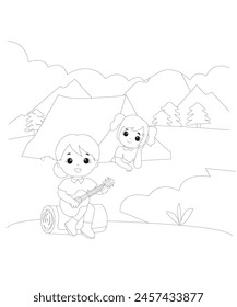 camping coloring book for kids coloring book page black and white