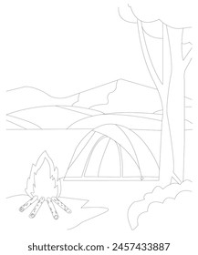 camping coloring book for kids coloring book page black and white