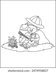 Camping Coloring book page illustration