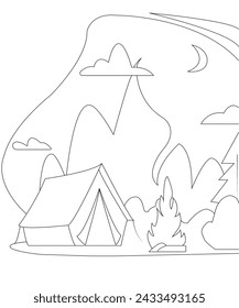 camping coloring book page for kids