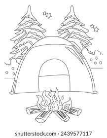 camping coloring book page for kids