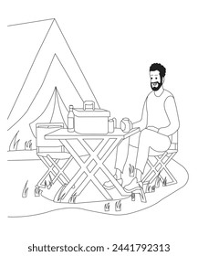 Camping coloring book page for kids
