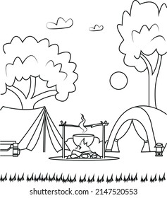 camping coloring page at night 