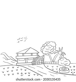 camping coloring page Summer vacation Coloring book for kids Vector