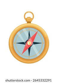 Camping compass, Forest travel. Flat vector clipart, illustration with isolated background.