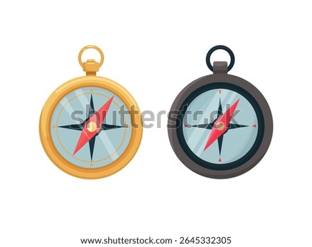 Camping compass, Forest travel. Flat vector clipart, illustration with isolated background.