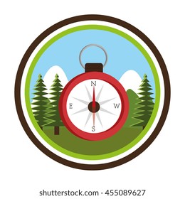camping compass over landscape isolated icon design, vector illustration  graphic 