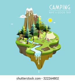 camping concept in 3d isometric flat design