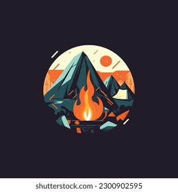 Camping concept art. Flat style illustration of campfire. logo simple modern flat color