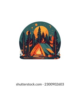 Camping concept art. Flat style illustration of campfire. logo simple modern flat color