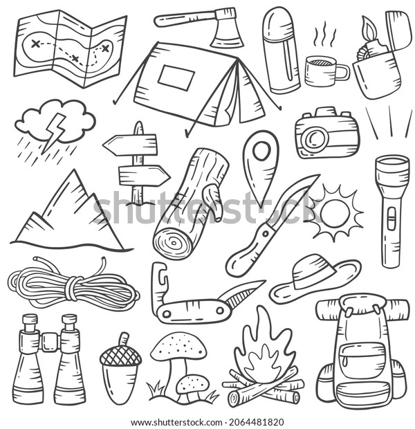 Camping Concept Doodle Hand Drawn Set Stock Vector (Royalty Free ...