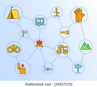 camping concept icons network diagram