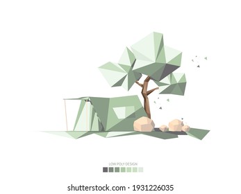 Camping Concept Illustration.
Low poly geometirc background. 