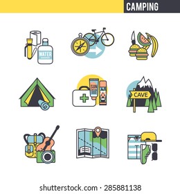 Camping concept. Set of icons on white background.