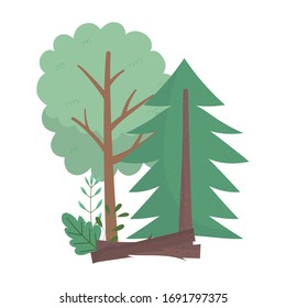 Camping concept of trees with bushes and foliage vegetation. cartoon vector illustration