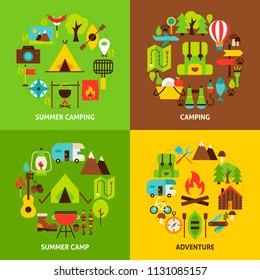 Camping Concepts Set. Poster Design Vector Illustration. Collection of Camp Objects.
