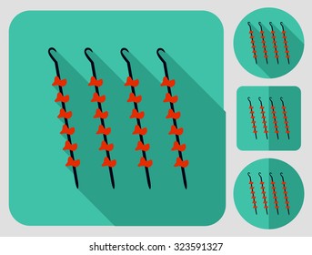 Camping cooking. Barbecue. Flat long shadow design. Hiking icons series.