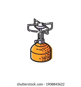 Cocina de camping aislada de fondo blanco. Ilustración vectorial de camping, equipos de aventura al aire libre.
