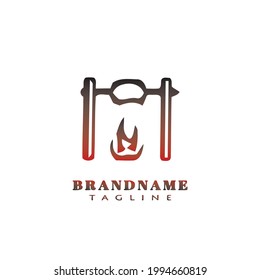 camping cooking logo design cartoon icon modern vector illustration