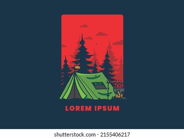 Camping and cooking in nature illustration design