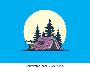 Camping and cooking in nature illustration design