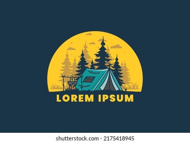 Camping and cooking in nature illustration design
