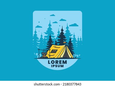 Camping and cooking in nature illustration design